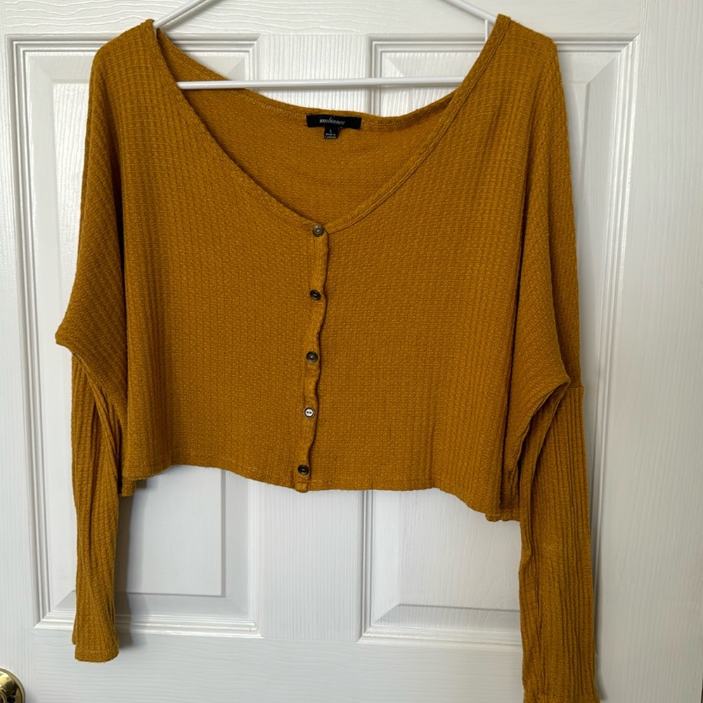 Ambiance Large Loose Fitting Long‎ Sleeve Light Weight Sweater Mustard Yellow